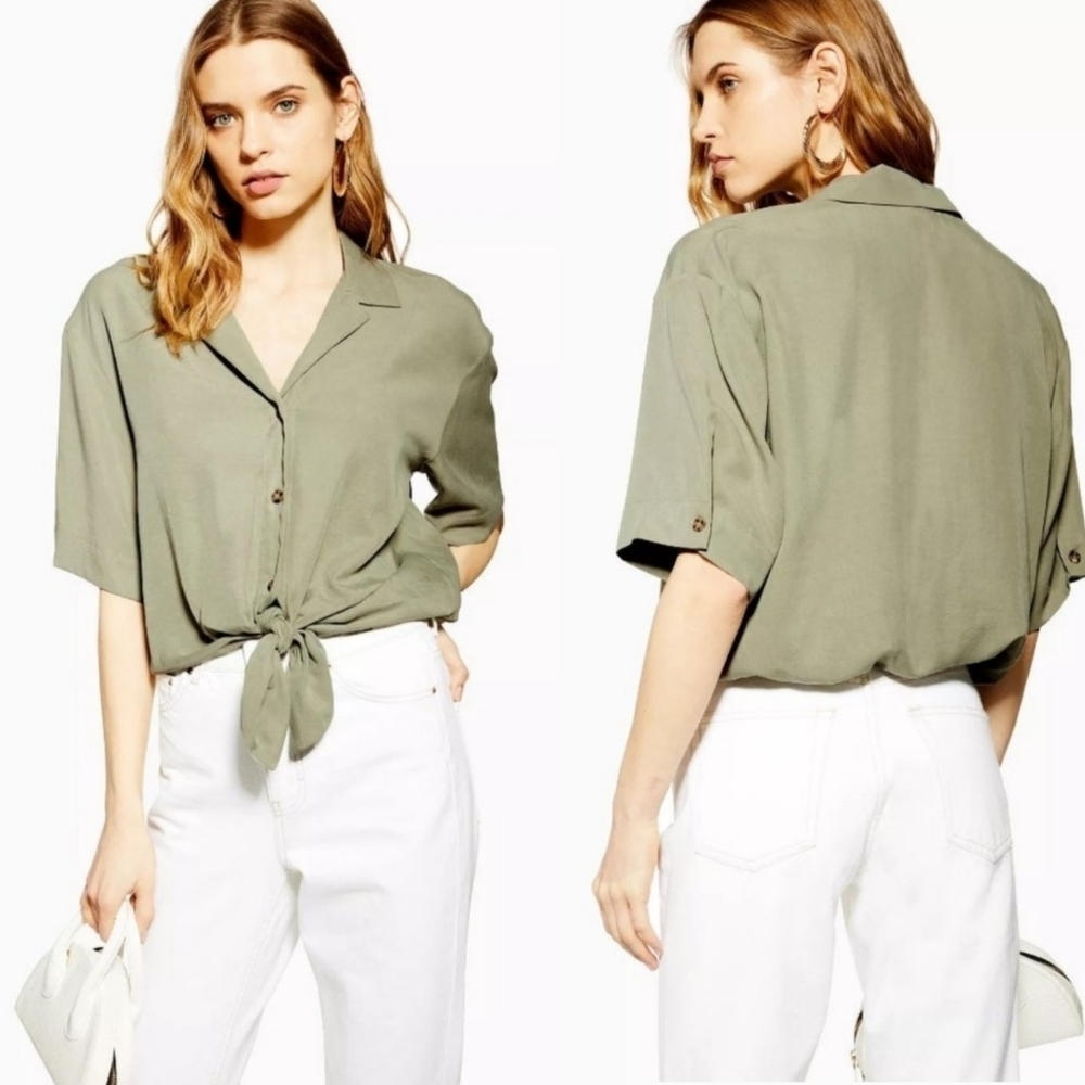 New W Tags TopShop Short Sleeve Knot Front Shirt Sz 4